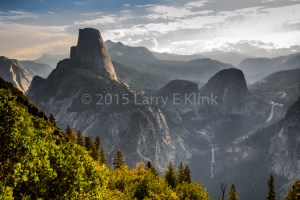Morning Light Awakening Half Dome and Little Yosemite Valley, the Valley of the Merced River, Panorama Trail near Glacier Point, Yosemite National Park, CA MAY 2015