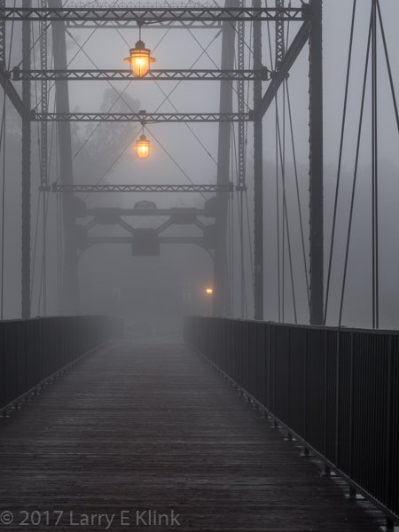 Image of Walker Bridge / Donald W Alden Memorial Bridge, FOlsom, CA in Fog