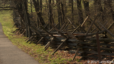 Image of a rail fence near the Lee Memorial, Gettysburg National Memorial Battlefield.