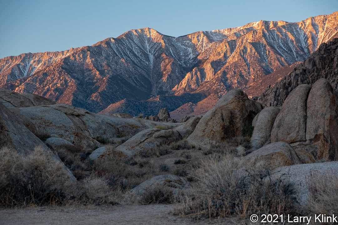 Early morning image of the Sierra Nevada mountains from the Alabama Hills
