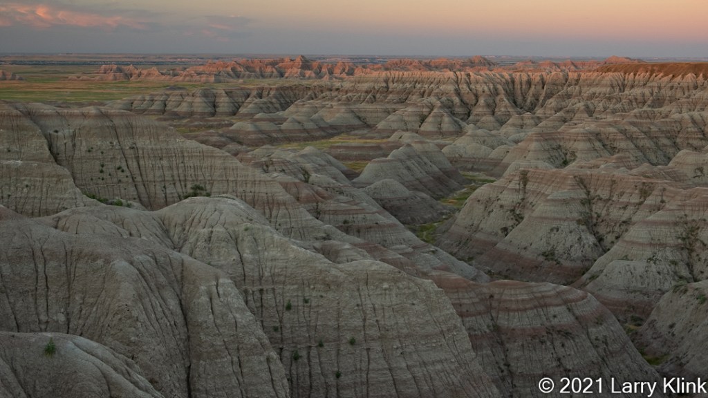 Eroded valley at sunrise.