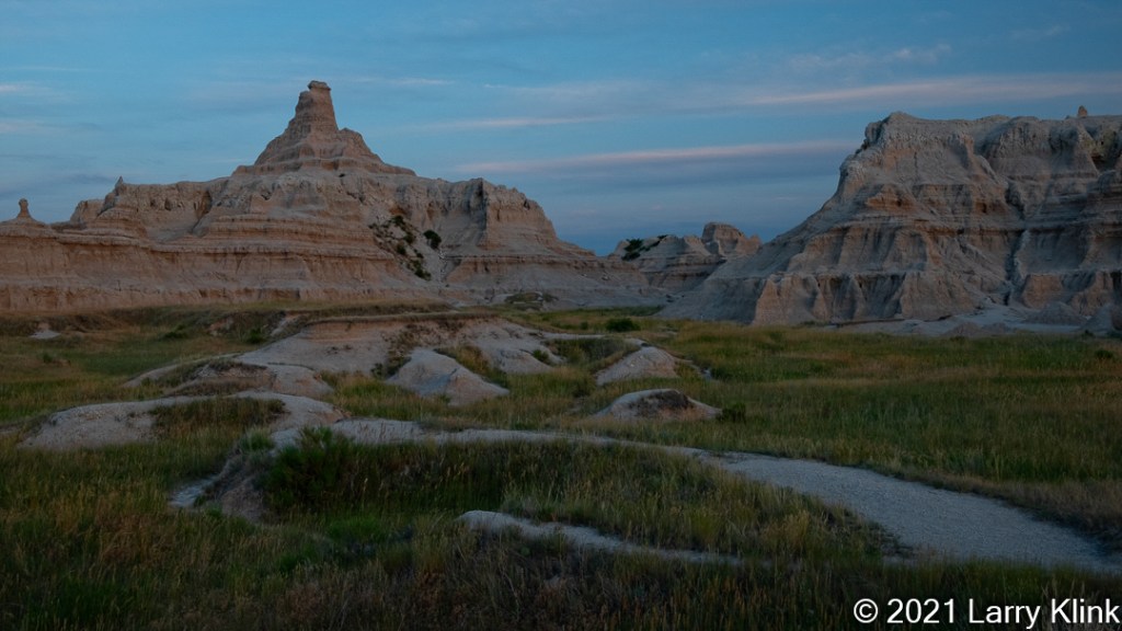 Eroded mountains at sunset.